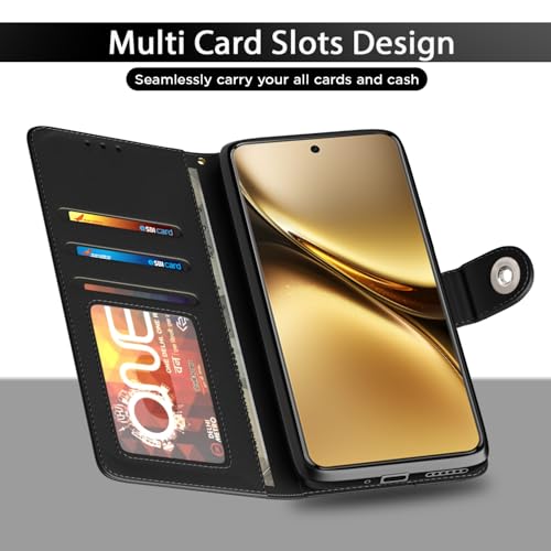 Image of Pikkme Flip Cover Leather Finish | Inside TPU with Card Pockets | Wallet Stand and Shock Proof | Complete Protection Button Flip Case for Vivo X200 Pro 5G(Black)