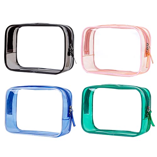VASCHY 4 Piezas Neceser Transparente, Neceser Maquillaje para Mujer Bolso de Aseo para Hombre Neceser de PVC Impermeable con Cremallera Bolsa de Viaje Organizador para Cosmético Viaje Baño, 4 Colores