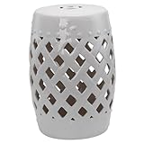 Outsunny 13' x 18' Ceramic Garden Stool with Woven Lattice Design & Glazed Strong Materials Decorative Outdoor Stool, White