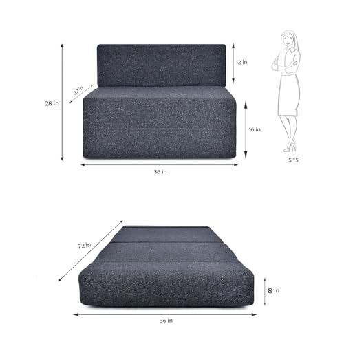 Image of Foldable One Seater Sofa Bed 3 x 6 Ft Velvet Fabric Washable Cover Convertible Sofa Bed for Home & Office Guest Room (Finish Color - Black - Pre-Assembled)