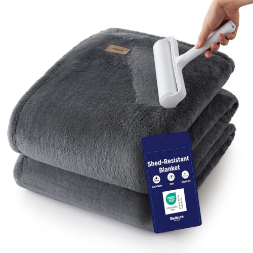Bedsure Shed-Resistant Fleece Blankets Queen Size, Grey, 90x90 inches - image 1