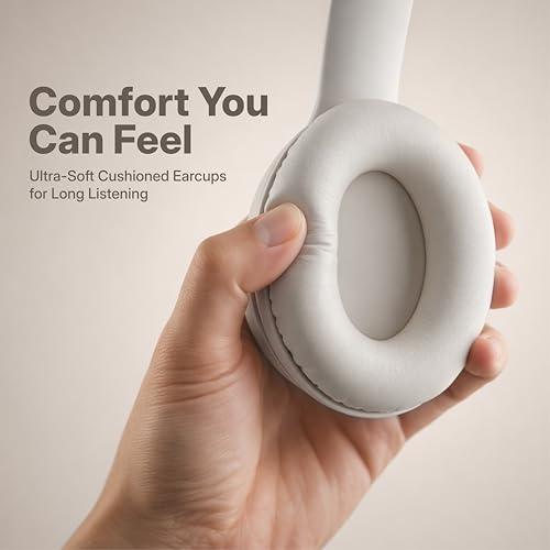 Image of Geonix Audicle Air Wireless Over-Ear Headphones - 70Hrs Playtime, Bluetooth 5.4 + AUX Dual Mode, Dual Device Pairing, Type-C Fast Charging, Comfortable Over Ear Headset (Beige)