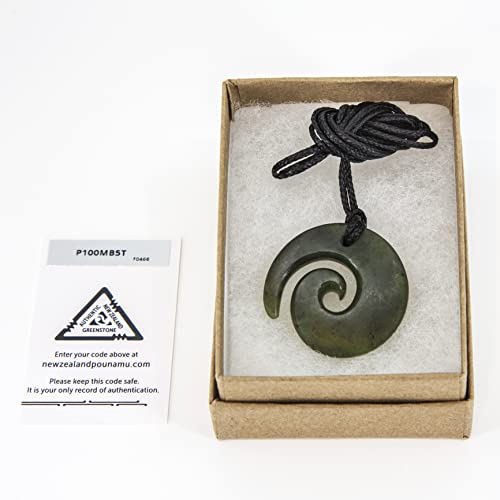 Ina & Co 100% New Zealand Jade Necklace for Men and Women, Hand Carved Maori Pendant With Black Adjustable Cord, Pounamu Green Stone Necklace, Koru Design Nephrite 1.3in (32mm)4