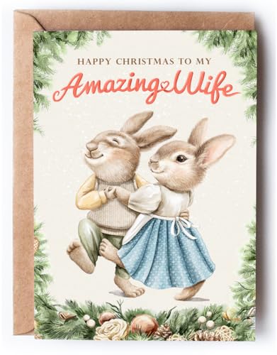 Wife Christmas Card with inside Verse from Husband - Romantic Happy Christmas for Amazing Wife - Cute Xmas Card
