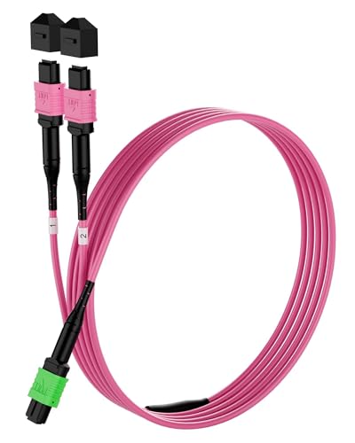 Image of OM4 MPO Breakout Cable 5M, 16 Fiber APC to 2 x 12 Fiber UPC, Type B Female MPO Multimode Fiber Patch Cable, LSZH, for 40G 100G 400G QSFP-DD QSFP28 Data Center Parallel Optics