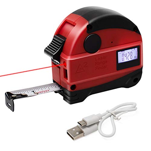 Toolman 2 Tools in One Laser Tape Measure 131FT Laser Measure+16FT Tape Measure, Lithium-Ion Rechargeable Battery QTH122