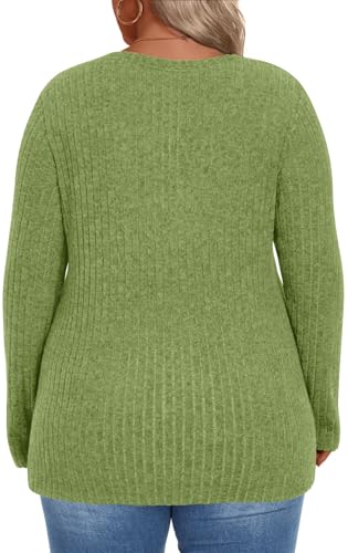 Image of HOTGIFT Womens Plus Size Sweater Tops Long Sleeve Crewneck Casual Tunic Shirts Buttons XL-5XL Blouse Soft Comfy Fashion