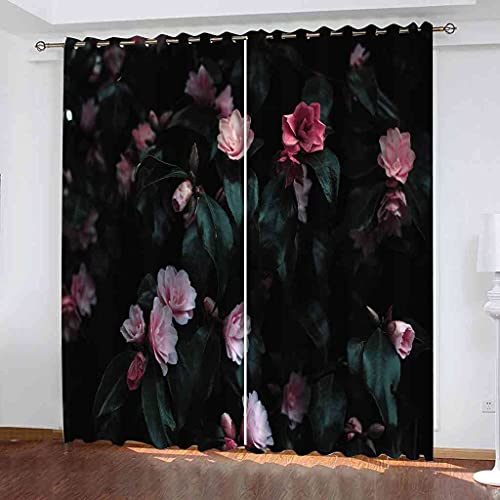 Rideaux isolant thermique rideau à oeillets fleurs roses 3D - 2