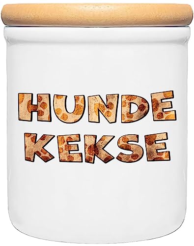 Cadouri Keramik Leckerli-Dose » Hundekekse «┊Snackdose Keksdose Aufbewahrungsdose┊mit Holzdeckel