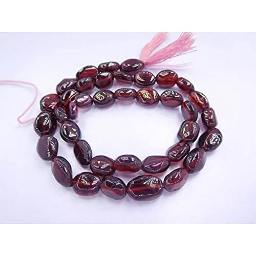 Grenat rouge naturel perles ovales lisses fil de 33cm pour haute joaillerie
