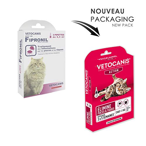 Vetocanis | Pipette chat Anti Puces et Tiques | Traitement et Protection Antiparasitaire Chat | Efficace 15 Semaines | Pour Chat de plus de 1 kg | Pack de 3 pipettes – vue 2