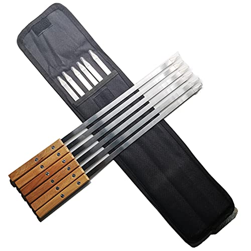 Acroyan 12 Pack Kebab Skewers 16.5 Inch Grill Skewers Stainless Steel Bbq Barbecue Sticks Flat Skewer Heavy Duty Large Wide Reusable With Nonslip Wooden Handle For Kabob Shrimp Chicken Beef Vegetable #TOP2