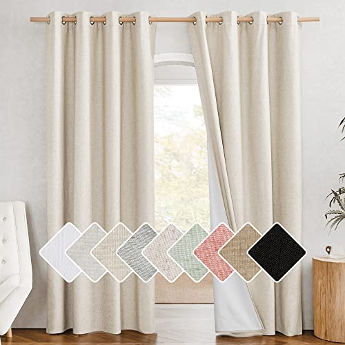 NICETOWN 100% Absolutely Blackout Linen Curtains with Thermal Insulated White Liner,52" W,2 PCs,Beige,90" Long Drapes Sweep The Floor Decorative Keep Privacy Panels for Living Room/Villa/Bedroom by NICETOWN - Used condition - CA$50.33