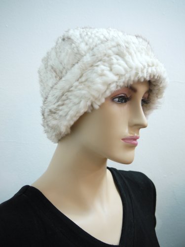 Hima Knit Mink Fur Roller Hat One Size 24''-Ivory-Off White #TOP2