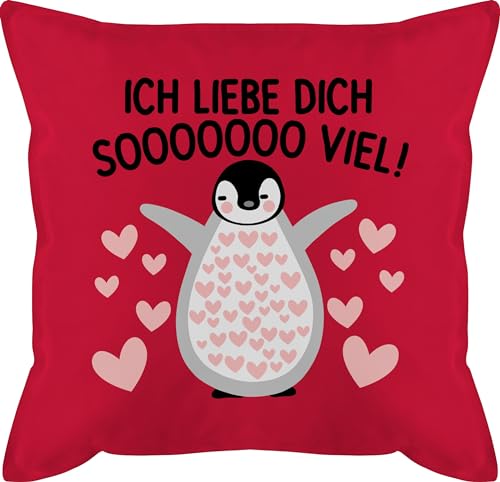 Kissen 50x50 - Partner Ideen - Ich liebe dich SOOOO viel Pinguin - Valentinstag so viel liebe Geschenk für Freund Freundin Ihn Sie Liebes Beweis Geschenkidee - 50 x 50 cm - Rot - pärchenkisse