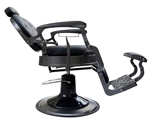 Sillón Barbero Tokio tapizado en Polipiel con Brazos metálicos Acabados en Acero. Base hidráulica con Freno de Giro. Reclinación de Respaldo y elevación de piernas Sincronizados.