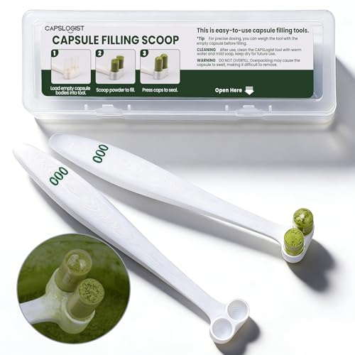 CAPSLogist Capsule Scoops 2 Pack, Tools for Filling Capsules, Empty Pill Capsule Filler for Supplements Powdered, Suitable for Size 000