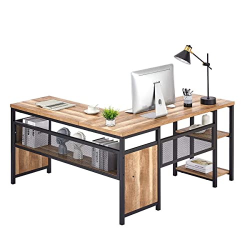 Fatorri L Shaped Computer Desk, Industrial Office Desk With Shelves, Rustic Wood And Metal Corner Desk For Home Office (Rustic Oak, 59 Inch) #TOP7