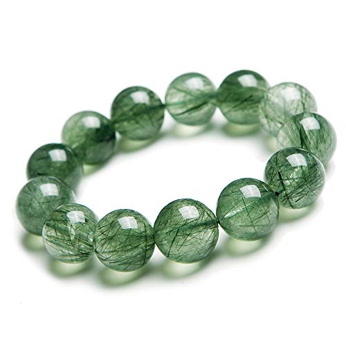 Quartz rutilé vert véritable en bracelet de perles cristal 16 mm