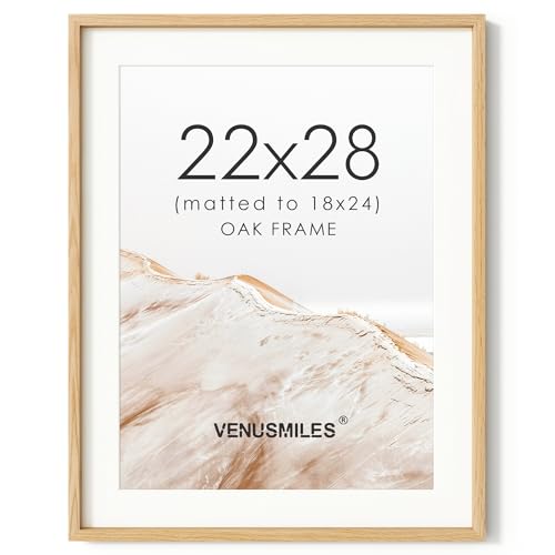 Image of 22x28 Poster Frame, USA-Sourced Natural Oak Wood Picture Collage Frame with HD Tempered Glass, Modern Simple 22 x 28 Wooden Photo Frame Matted to 18x24, Vertical & Horizontal Wall Hanging Display