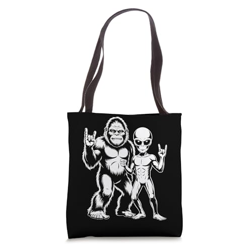 Sasquatch And Alien Rock Hand Paranormal UFO Tote Bag