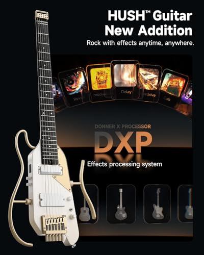 Donner HUSH X PRO Electric Guitar Kit - Smart Travel Guitar with Dozens of Preset Combinations, 7 Tone Sim Options, White-Luxe - image 2