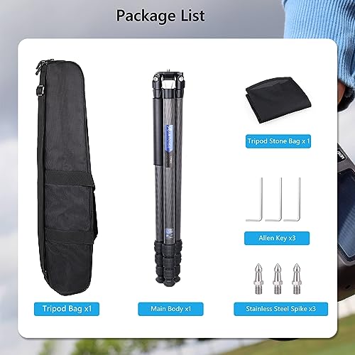Tripé de câmera de carbono de design compacto com bolsa de pedra, tubo máximo de perna de 32,5 mm, e