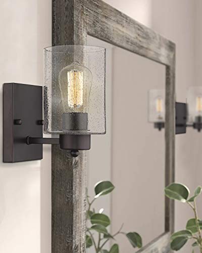 Image of Beionxii Wall Light Fixture | 2 Pack Interior Wall Sconce in Oil Rubbed Bronze with Clear Seeded Glass (8.5 inch H x 4.7 inch W) - MB9002 Series