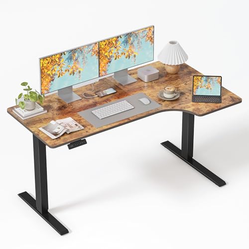 Image of FEZIBO L Shaped Electric Corner Standing Desk, 55x32 inch Home Office & Computer Height Adjustable Table with 4 Memory Height Settings, Ergonomic Sit and Stand desk with Splice Board, Rustic Brown Top