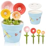Flower Pot Measuring Spoons Set, Ceramic Baking Cup With Base Stand Holder, Decorative Cute Figurine For Dry & Wet Ingredients, Kitchen, Home & Gift - 1 Tbsp, 1 Tsp, 1/2 Tsp, 1/4 Tsp, Dishwasher Safe
