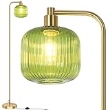 PLODAXE Glas Stehlampe für Wohnzimmer H170cm, Moderne LED Stehleuchte mit Grünem Glasschirm und Fußschalter, Boho Vintage für Schlafzimmer, Büro, Inkl. Warmweiß E27 LED Glühbirne