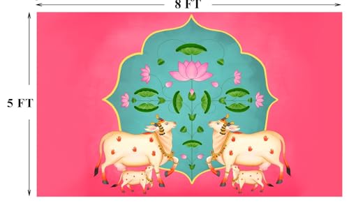 Image of zeonely mart pichwai Background Cloth | varalakshmi Pooja Backdrop Cloth | Traditional Backdrop Decoration Cloth Dark Pink (5X8 FT) | Back Ground Decoration Clothes | puja Backdrop Decoration Cloth