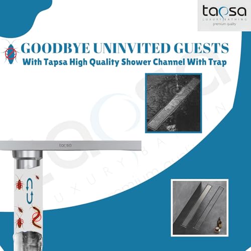 Image of Tapsa Tile Insert Floor Drain | 304 Stainless Steel | Invisible Shower Drain Channel | Shower Drain Channel | Water Drain Channel | with Cockroach Trap. (36X4, SS Matte Tile Insert Floor Drain 20 mm)