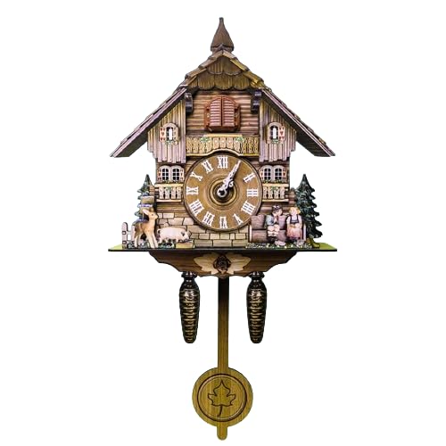 Froulaland Reloj de Cuco Hecho a Mano de la Selva Negra Europea, Decoración de Madera Real con Pajarera para Pared, Estilo Colgante