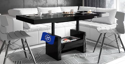 designimpex HLU-111 Couchtisch Schwarz Hochglanz ausziehbar...