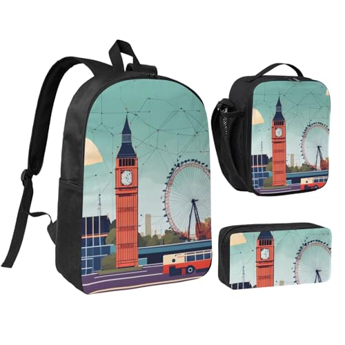 Sac à dos d'école EdWal 3 pièces imprimé Londres pour alléger le dos des écoliers