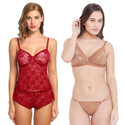 Image of Love Maker Babydoll Lingerie Bra Panty Set Undergarments for Women Honeymoon Nighties Small to 3XL