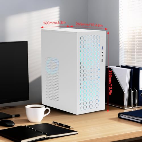High Airflow Micro ATX PC Case - Support MATX, Mini-ITX, Slim With USB2.0x2 I/O Port, White Without Fans