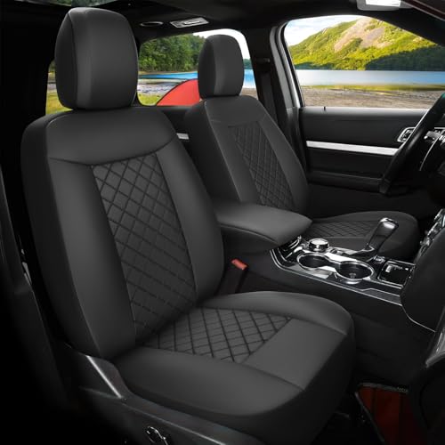 GIANT PANDA 2 PCS Front Seat Covers Custom Fit for Ford Explorer 2020 2021 2022 2023 2024 XLT,ST-Line,Limited,Timberline,7-Seat Three-Row Models(Front Seats Only),Faux Leather Stretch Fabric(Black)
