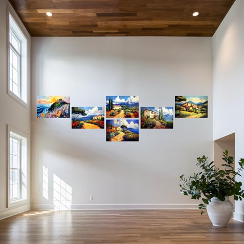 Image of SiddArtify Scenic Landscape Wall Art Prints Set - Impressionist House Poster Decor for Living Room Bedroom Office - 12x18 inch Board Pack of 6
