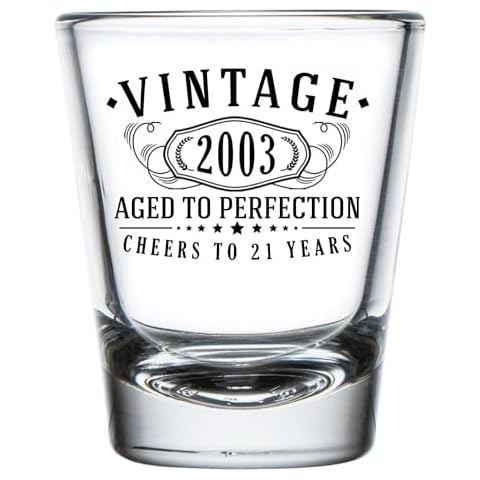 Vintage 2003 Black Printed 1.75oz 1pk Shot Glass - Happy 21st Birthday Gifts Women Men Female, Cheers to 21 Years, Turning 21 Decorations Decor, Anniversary Bday Party Favors, Best Gift Ideas 1.0 Cover