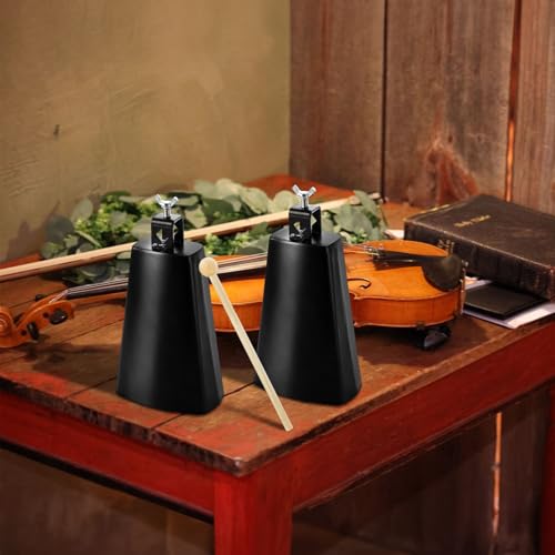 image for Acshio 2 Pack Metal Steel Cow Bells, 7 Inch Cowbell Noise Makers with 