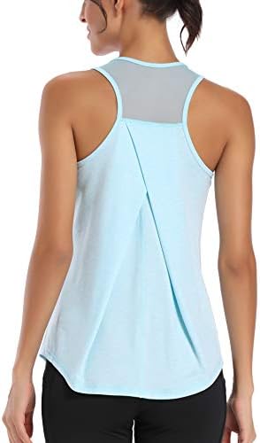 Aeuui Womens Workout Tops for Women Racerback Mesh Yoga Shirts Athletic Running Tank Tops Sleeveless Gym Clothes Light Blue