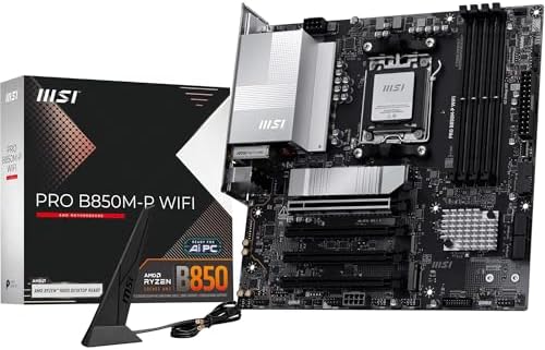 MSI PRO B850M-P WiFi Motherboard, ATX - Supports AMD Ryzen 9000/8000 / 7000 Processors, AM5 - DDR5 Memory Boost (8200+ MT/s OC), PCIe 5.0 x16 & 4.0 x16, M.2 Gen5, Wi-Fi 7, 5G LAN