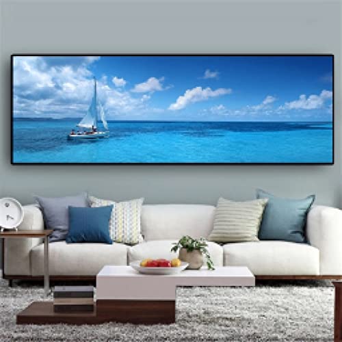 Mer bleu ciel affiches et impression sur toile de voile océan paysage 20x60cm