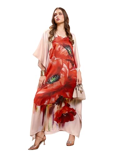Women's Kaftan Dresses for Swimsuit | Soft Satin Kaftan | Plus Size | Maxi | Digital Print | Hidden Adjustable Belt