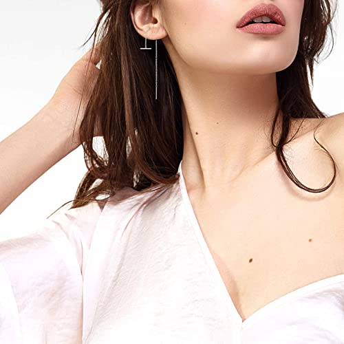 Btoym 925 Sterling Silver Chain Earrings,T Shape Dangle Earrings/Drop Earrings/Long Chain Earrings Nickel Free Hypoallergenic Threader Earrings For Women(Size-3.46Inch) #TOP4