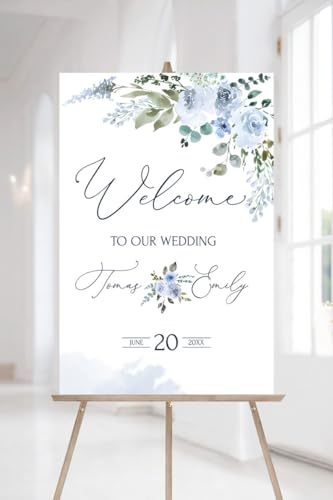 Blue Editable Welcome Sign for Weddings - Custom Light Blue