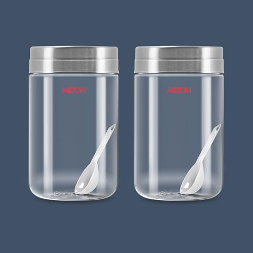 Image of MILTON Steel Seal 1000 Airtight Food Grade Modular Plastic Container | BPA Free, Stackable & Transparent | Wide Mouth with See-Through Lid | Ideal for Cereals, Pulses, Spices, Set of 2, 1000 ml each