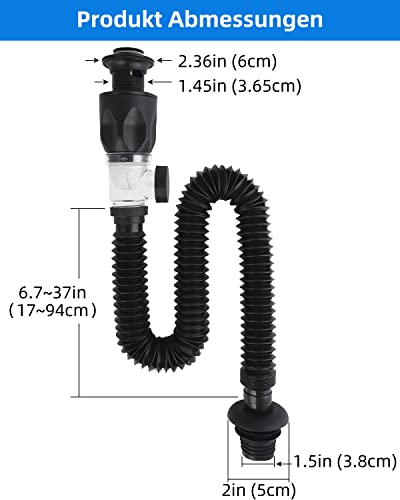 Hibbent Siphon Waschbecken Kit, Waschbecken Ablaufgarnitur mit Flexibler Ablaufschlauch, Abfluss Waschbecken Set für Badezimmer Küchenspüle, Geruchsdicht und Auslaufsicher -Schwarz